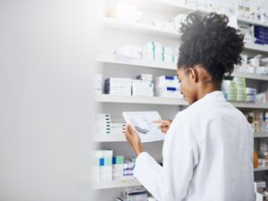 Pharma lady on tablet business management system