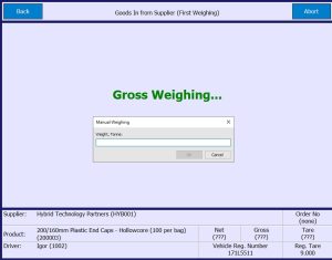 Gross weighing at weighbridge
