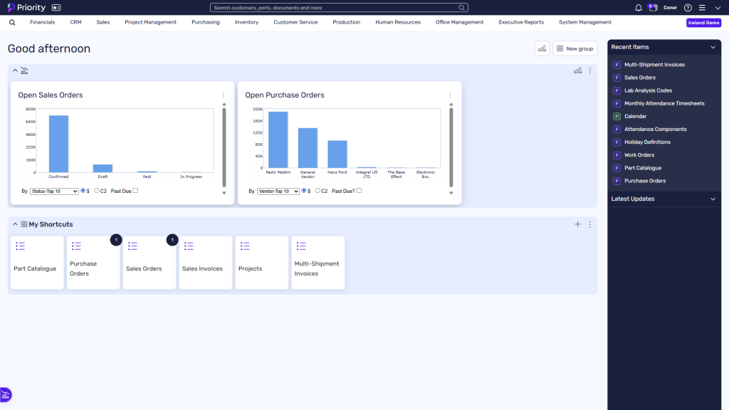 Priority ERP homepage